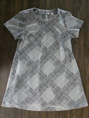 💋CALVIN KLEIN Black and White Plaid Short Sleeve Dress